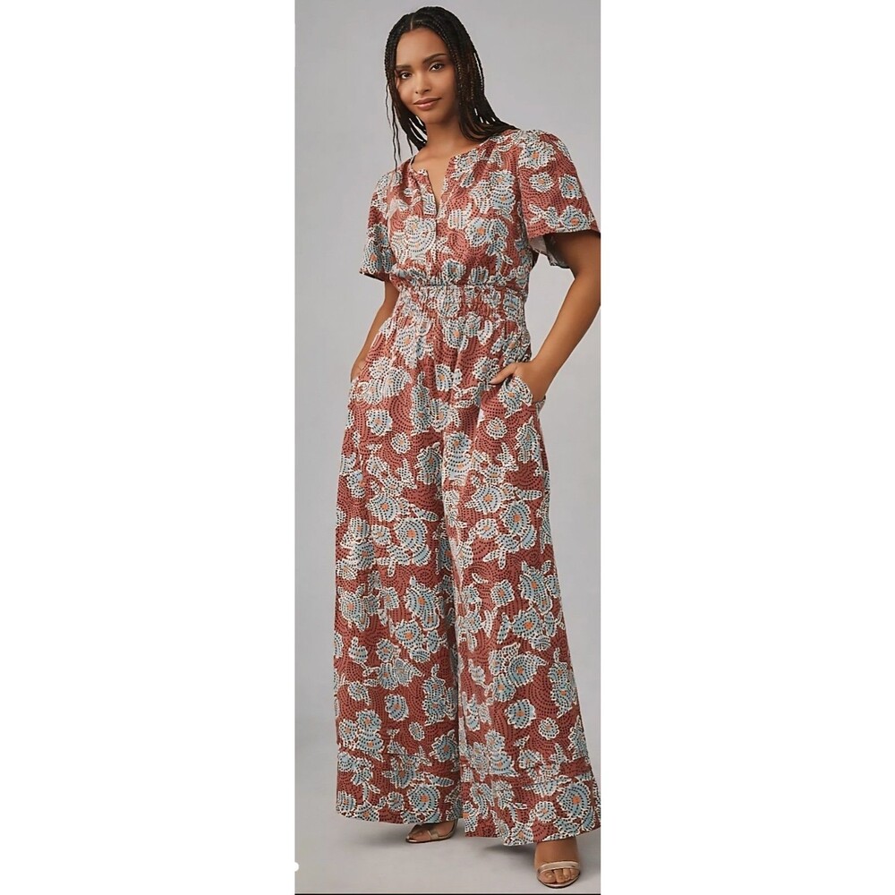 Anthropologie The Somerset Wide Leg Jumpsuit Size XL Multicolors Pockets